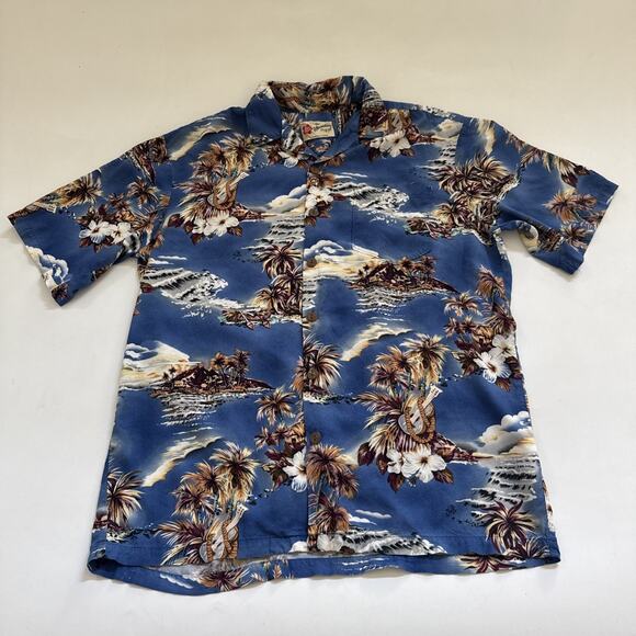 HILO HATTIE Hawaiian Shirt Button Up Aloha Blue Floral Print Short Sleeve Medium - Picture 1 of 8
